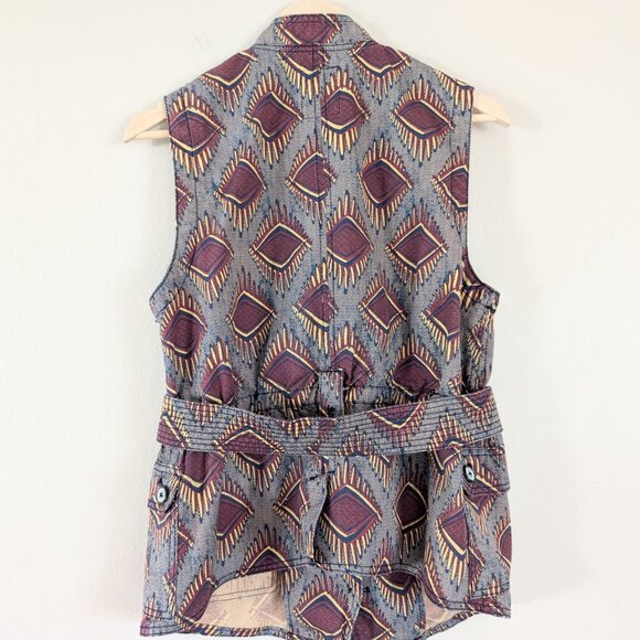 Anthropologie Elevenses Geo Print Safari Vest with Belt - Diamond Motif‎ - M - Picture 12 of 15